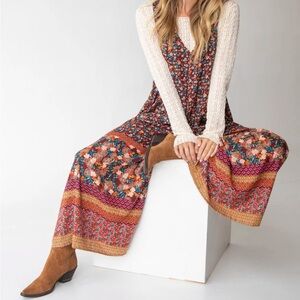 Natural Life Let's Just Go Wide-Leg Jumpsuit - Tan Border Print